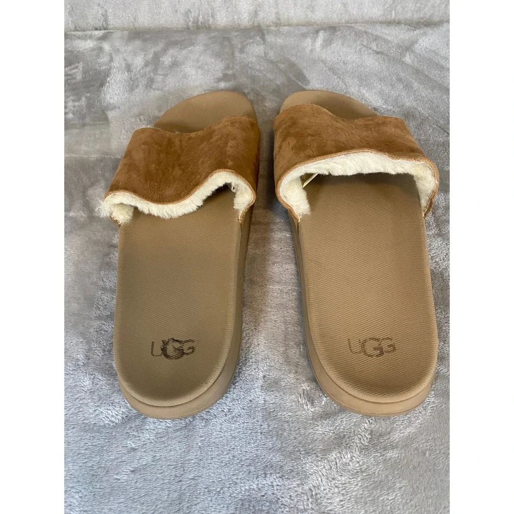 UGG Xavier Slides Men 13 Chestnut Suede Sheepskin Lined Treadlite Sandals